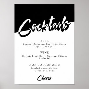 Poster Menu des boissons pour une soirée chic en noir et 
