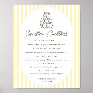 Poster Menu des Boissons Signature à Rayures Jaune Clair
