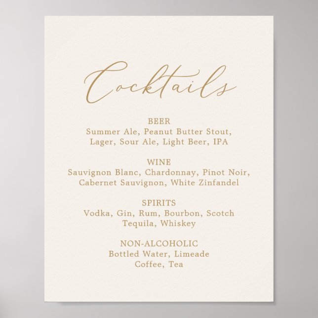 Poster Menu des cocktails à la crème de calligraphie en o (Devant)