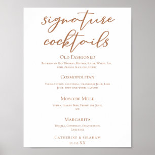 Poster Menu des cocktails signature de mariage Sienna Bro