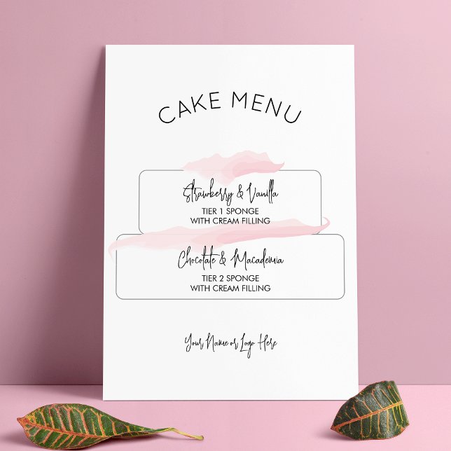 Poster Menu des saveurs de gâteau aquarelle rose féminine (Créateur téléchargé)