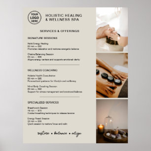Poster Menu des services de bien-être holistique Beige ne