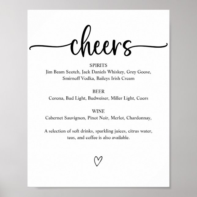 Poster Menu des signes de la barre des Mariages pour les  (Devant)
