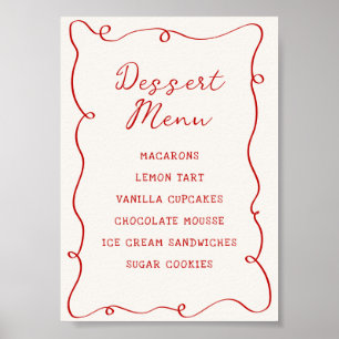 Poster Menu Dessert Cadre Rouge Dessiné à la Main