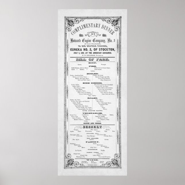 Poster MENU DÎNER pour FIREMEN 1856 (Devant)