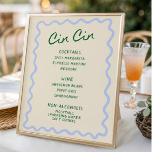 Poster Menu du bar Cin Cin bleu vert Love in Bloom