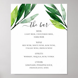Poster Menu du bar de boissons alcoolisées pour mariage a
