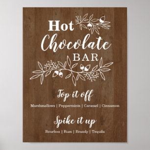 Poster Menu du Bar de Chocolat Chaud en Bois pour Mariage