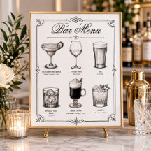 Menu du bar de cocktail de calligraphie classique