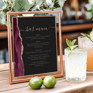 Poster Menu du bar de mariage Bourgogne Rose Or Agate Fon