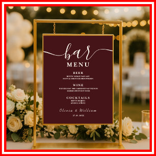 Poster Menu du bar de mariage en Bourgogne