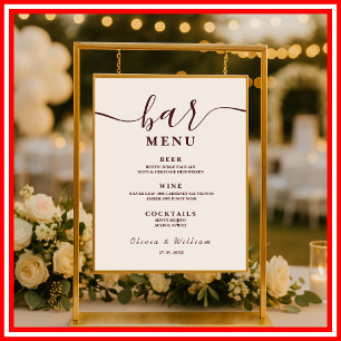 Poster Menu du bar de mariage en Bourgogne