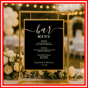 Poster Menu du Bar de Mariage Fleurs Sauvages Jaune Beurr