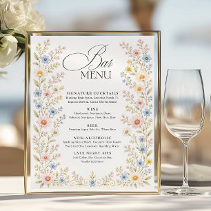 Poster Menu du bar de mariage floral aquarelle de fleurs 