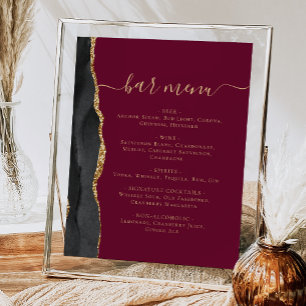 Poster Menu du bar de mariage Noir Or Agate Bourgogne