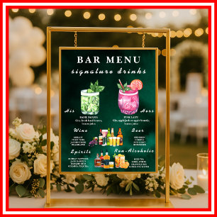 Poster Menu du bar de mariage Vert Émeraude