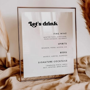 Poster Menu du bar du mariage noir et blanc rétro élégant