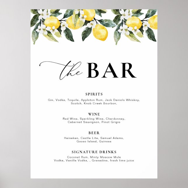 Poster Menu du Bar Floral Lemon Vert Moderne (Devant)