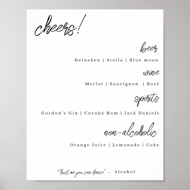 Poster menu du bar mariage - élégance moderne (alternativ (Devant)
