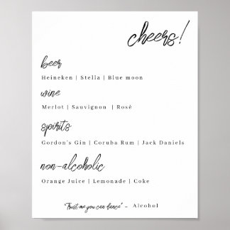 Poster menu du bar mariage - élégance simple