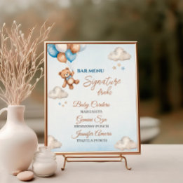 Poster Menu du bar pour Baby Shower avec un ballon en for