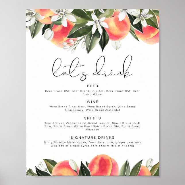 Poster Menu du bar SAVANNAH Peach Let's Drink (Devant)