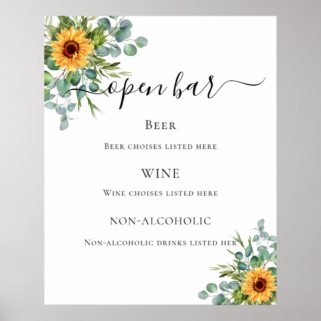 Poster Menu du bar verdoyant Sunflower eucalyptus (Devant)
