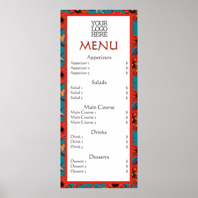 Poster Menu du Café Restaurant Fleuriste Rouge Sarcelle (Devant)
