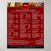 Menu du restaurant chinois