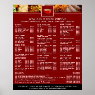 Poster Menu du restaurant chinois