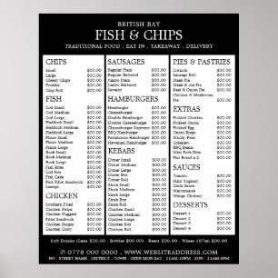 Poster Menu du restaurant de la boutique de poisson et de