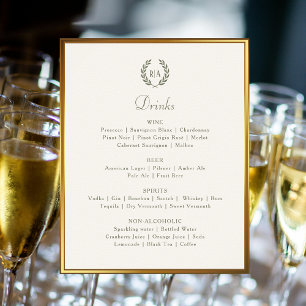 Poster Menu élégant de boissons de mariage, enseigne vert