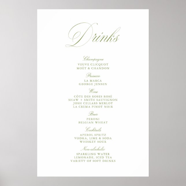 Poster Menu élégant sur papier vert sauge pour bar à bois (Devant)