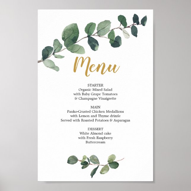 Poster Menu Eucalyptus Green ou menu à la barre Signe (Devant)
