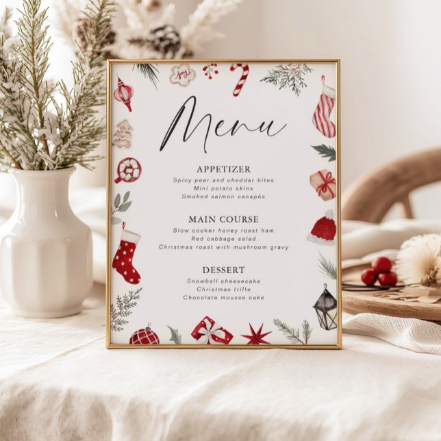 Poster Menu Festif Watercolor Frame Christmas Party (Créateur téléchargé)