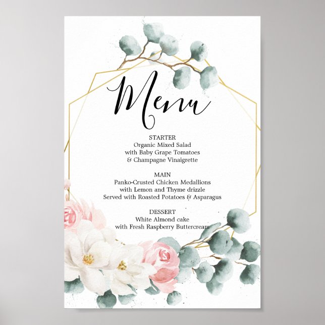 Poster Menu Floral Greenery ou menu Bar Signe (Devant)