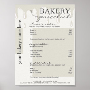 Poster Menu Gris Plat Boulangerie Tarifs