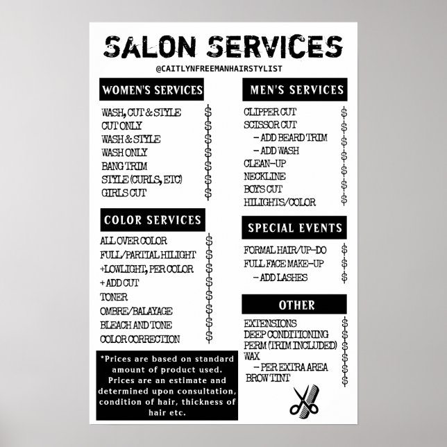 Poster Menu Grunge Salon (Devant)