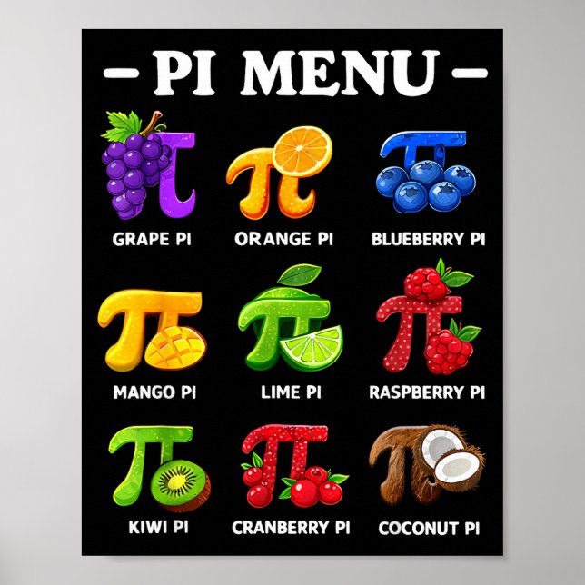 Poster Menu jour 3,14 professeur de mathématiques symbole (Devant)