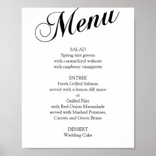 Poster Menu mariage de script élégant noir et blanc