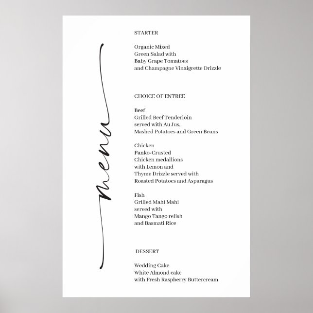 Poster Menu Mariage Élégance Classique (Devant)