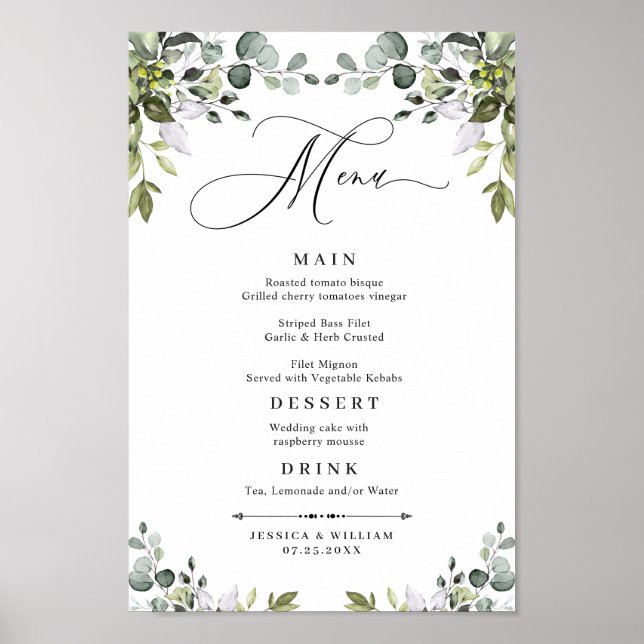 Poster MENU Mariage Eucalyptus Greenery (Devant)