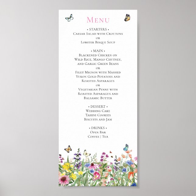 Poster Menu Mariage Fleur sauvage aquarelle (Devant)