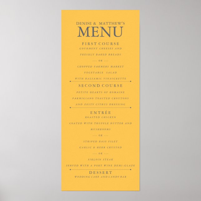 Poster Menu Mariage Jaune Daffodique 4" x 9" (Devant)