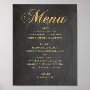Poster Menu mariage or pour le dîner. Chalkboard élégant