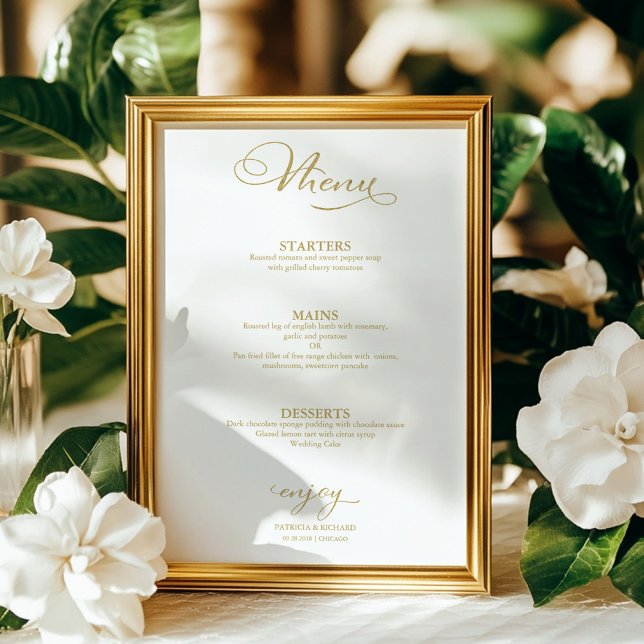 Poster Menu mariage Simple Elegant Gold Foil (Créateur téléchargé)
