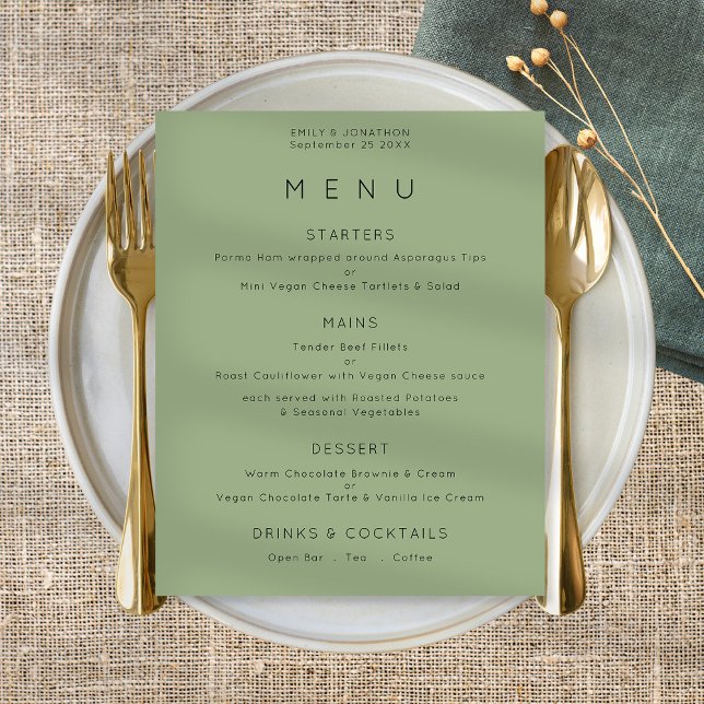 Poster Menu Mariage vert Sage Texte simple (Créateur téléchargé)