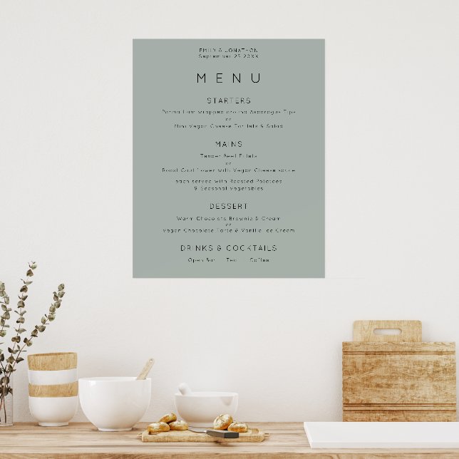 Poster Menu Mariage vert simple Silvery Sage (Cuisine)