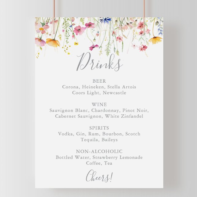 Poster Menu Meadow Colorful Fleur sauvage Mariage Boisson (Créateur téléchargé)