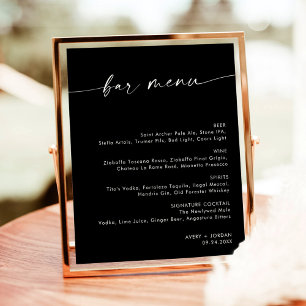 Poster Menu minimaliste de la barre de Mariage, Menu Blac